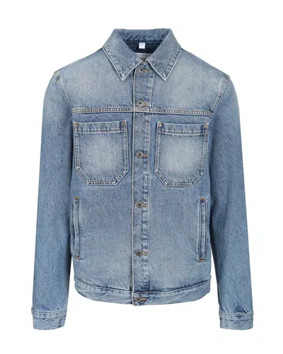 Off-white Half Arrow Printed Denim Skate Jacket In Blue