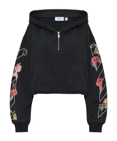 Off-white Cropped Sweatshirt With Logo In Black