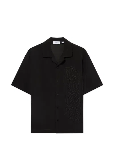 Off-white Handstyle Logo Organza Bowling Shirt In Black