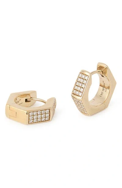 Off-white Hex Nut Diamond Huggie Hoop Earrings In Yellow Gold