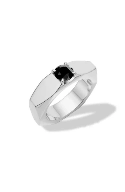 Off-white Hex Nut Lab Grown Diamond Solitaire Ring In Silver/black