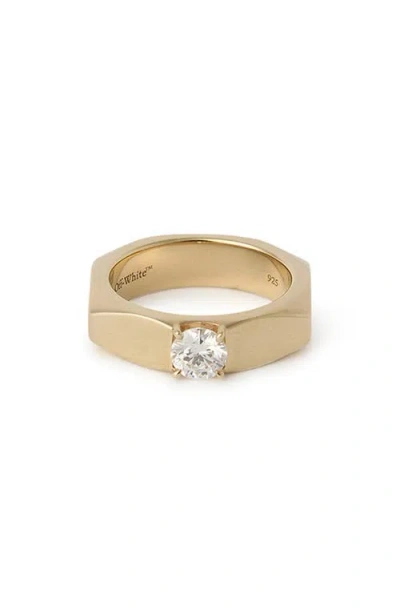 Off-white Hex Nut Solitaire Lab Grown Diamond Ring In Gold