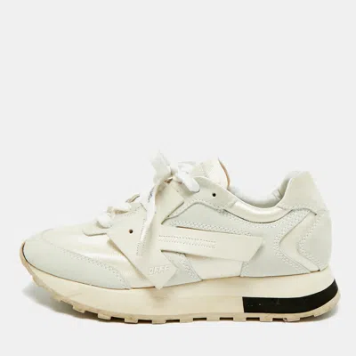 Pre-owned Off-white Hg Runner Size 37 White/grey Fabric And Suede Lace Up Sneakers