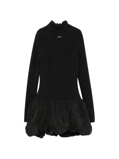 Off-white High-neck Puff-skirt Mini Dress In Black