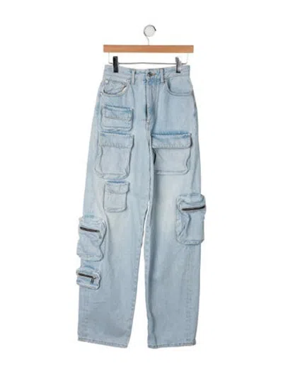 Pre-owned Off-white High-rise Straight Leg Jeans In Blue