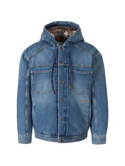 Off-white Hooded Denim Jacket In Blue