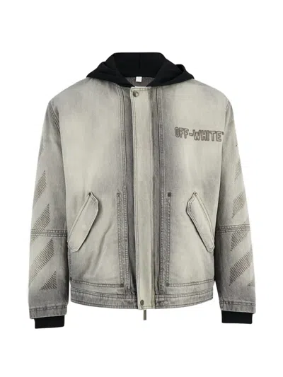 Off-white Hooded Denim Jacket In Gray