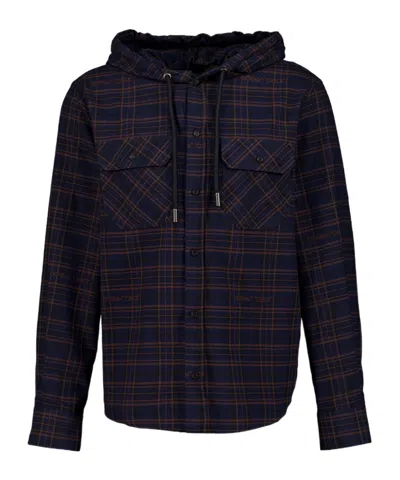 Off-white Hooded Plaid Shirt Jacket In Blue