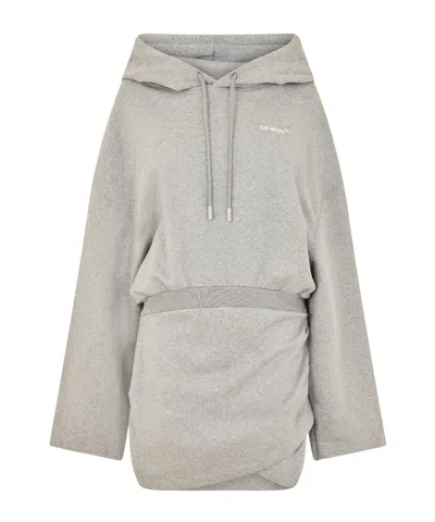 Off-white Hooded Sweatshirt Dress In Gray