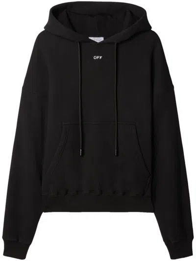 Off-white Hooded Sweatshirt With Ribbed Cuffs In Black