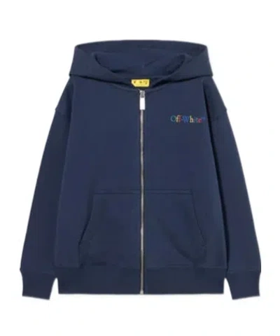 Off-white Kids' Hooded Zip-up Sweater In Blue