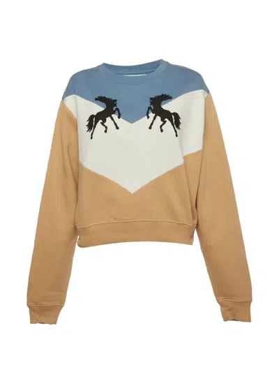 Pre-owned Off-white Horse-motif Cropped Sweatshirt In Neutral