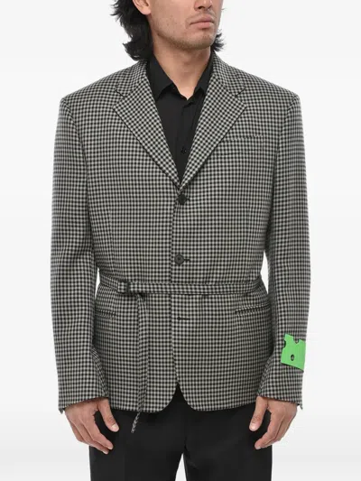 Off-white Houndstooth-pattern Belted Blazer In Purple