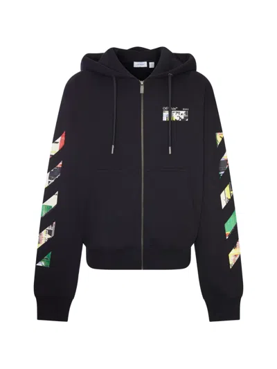 Off-white Cotton Hoodie With Multicolor Logo And Graphic Prints In Black