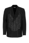 Off-white Inspired Stretch Blazer In Polyester Wool Blend In Black
