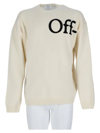 Off-white Ivory Wool-blend Contrast Knit Sweater In White