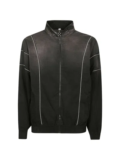 Off-white Jacket With Zip And Contrasting Profiles In Black
