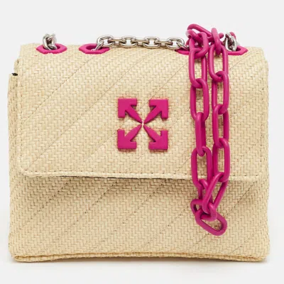 Pre-owned Off-white Jackhammer 19 Beige Raffia Shoulder Bag
