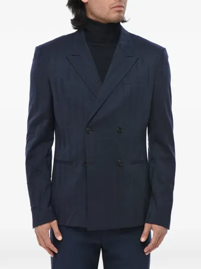 Off-white Jacquard Double-breasted Blazer In Blue