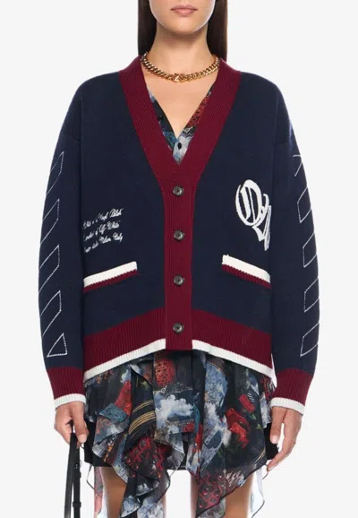 Off-white Jacquard Knit Varsity Cardigan In Blue