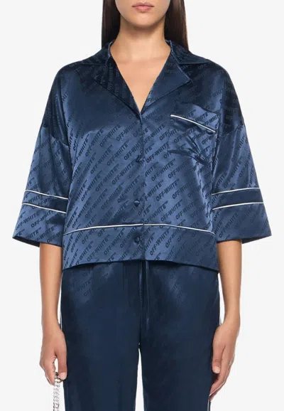 Off-white Jacquard Satin Pajama Shirt In Blue