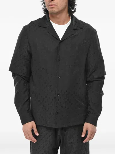 Off-white Jacquard-logo Double-layer Shirt In Black