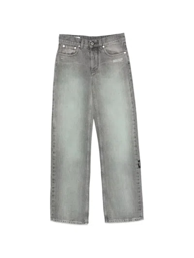 Off-white Jeans In Cotone Grigio Con Effetto Slavato Off White In Grey