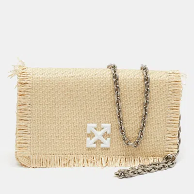 Pre-owned Off-white Jitney 0.5 Beige Raffia Shoulder Bag