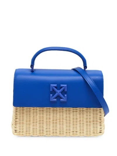 Pre-owned Off-white Jitney 1.4 Straw Handbag In Blue