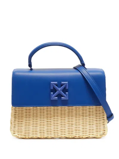 Pre-owned Off-white Jitney 1.4 Wicker Tote Bag In Blue