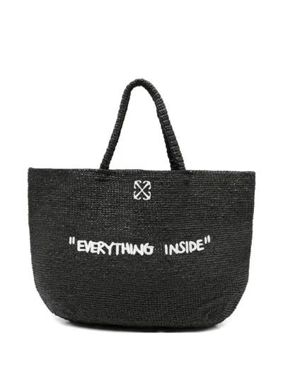 Off-white Jitney Arrows-motif Woven Tote Bag In Black