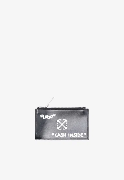Off-white Jitney Quote Zipped Cardholder In Black