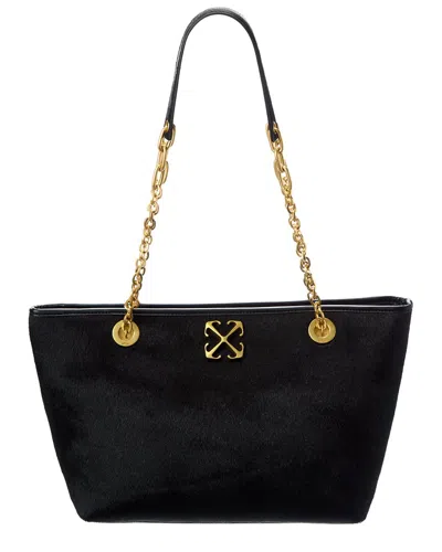 Off-white ™ Jitney Small Chain Haircalf Tote In Black