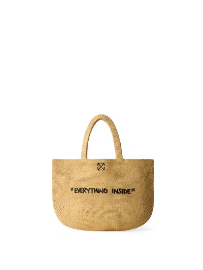 Off-white Jitney Quote Raffia Tote Bag In Brown