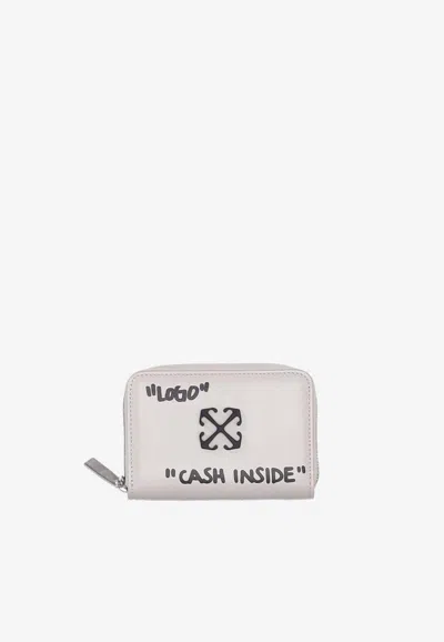 Off-white Jitney Zip-around Quote Leather Wallet In White