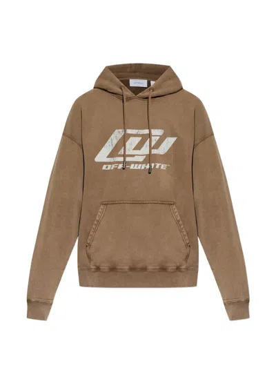 Off-white Kangaroo-pocket Hoodie In Brown