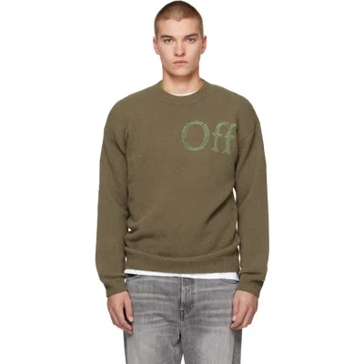Off-white Khaki Bookish Shared Knit Crewneck Sweater In Animal Print