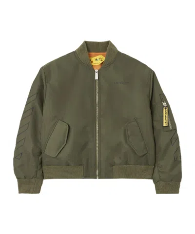Off-white Kids Bookish Diag Bomber Jacket In Green