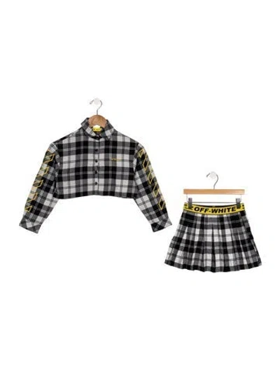 Pre-owned Off-white Kids Bookish Diagonal Flannel Shirt Plaid Skirt Set In Black/grey