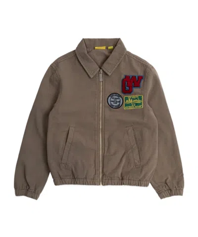 Off-white Kids Logo Embroidered Zip-up Jacket In Brown