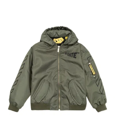 Off-white Kids Logo Hooded Jacket In Green
