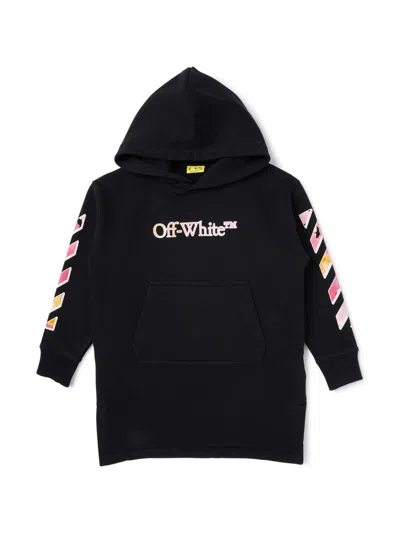 Off-white Kids Logo-print Hooded Dress In Black