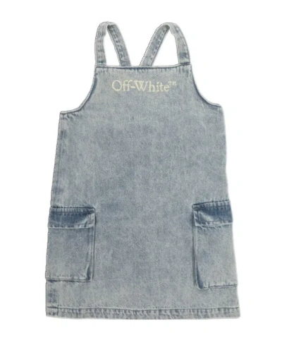 Off-white Kids Logo-printed Strap Dress In Blue