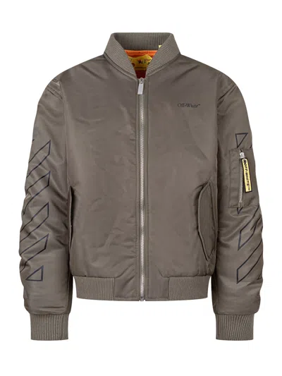 Off-white Kids Mini Bomber Jacket With Unique Bookish Design In Multi