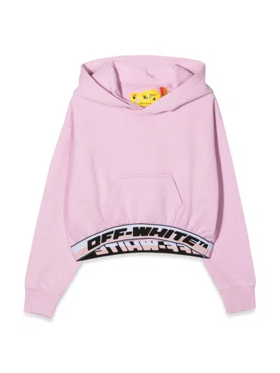 Off-white Kids' Mini Logo Band Crop Hoodie In Pink