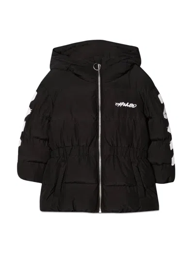 Off-white Kids Mini Puffer Jacket With Zip Diagonal Design In Black