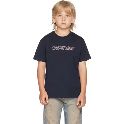 Off-white Kids Navy Big Bookish Shadow T-shirt In Blue
