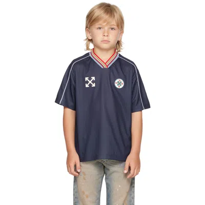 Off-white Kids Navy Soccer Track T-shirt In Blue