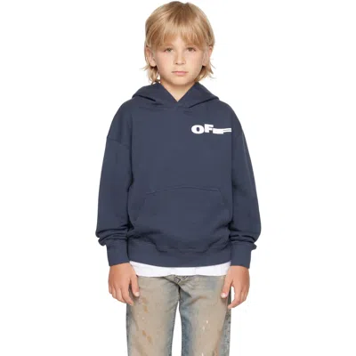 Off-white Kids Navy Type Hoodie In Blue