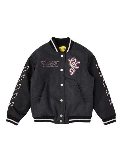 Off-white Kids Patch Varsity Jacket In Grey